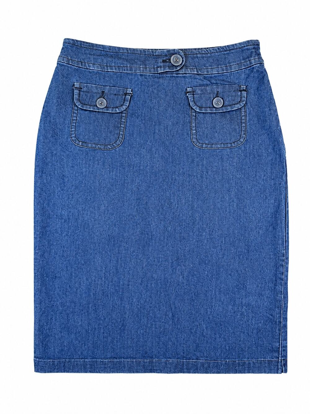Larry Levine Stretch Denim Pencil Skirt Medium Wash Front Pockets SZ 4